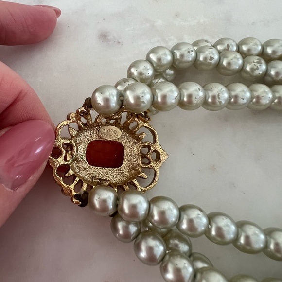 Vintage Kenneth Lane Multi Strand Faux Pearl Choker Elegant Gold and Pearl - Picture 5 of 7